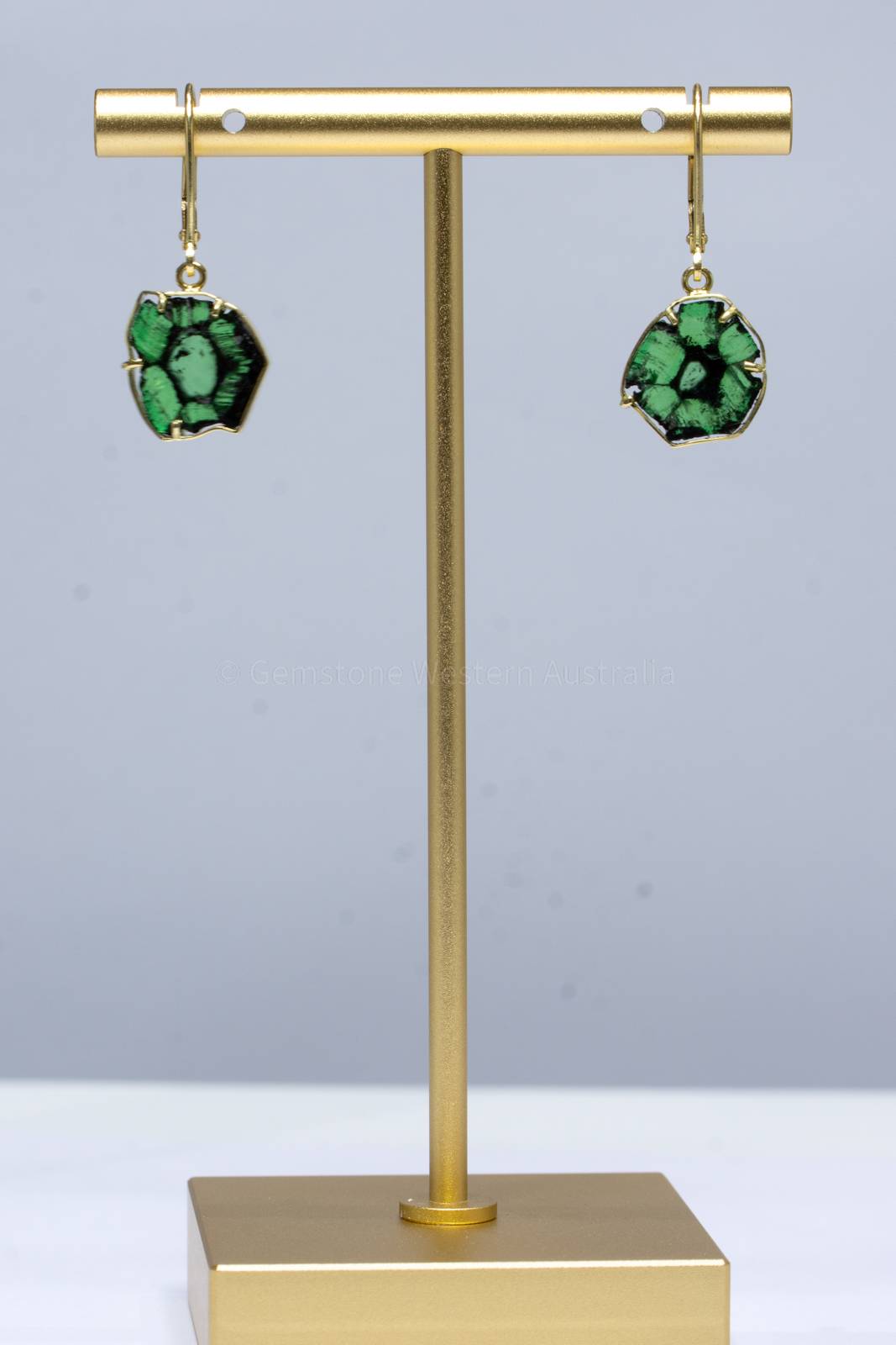 Trapiche Emerald Earrings - Colombian Emerald Dangling Earrings 18K Gold
