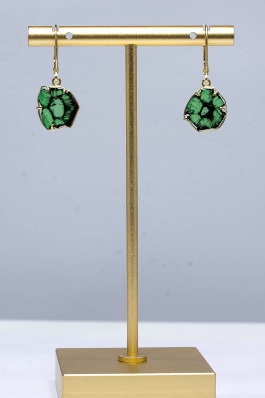Trapiche Emerald Earrings - Colombian Emerald Dangling Earrings 18K Gold