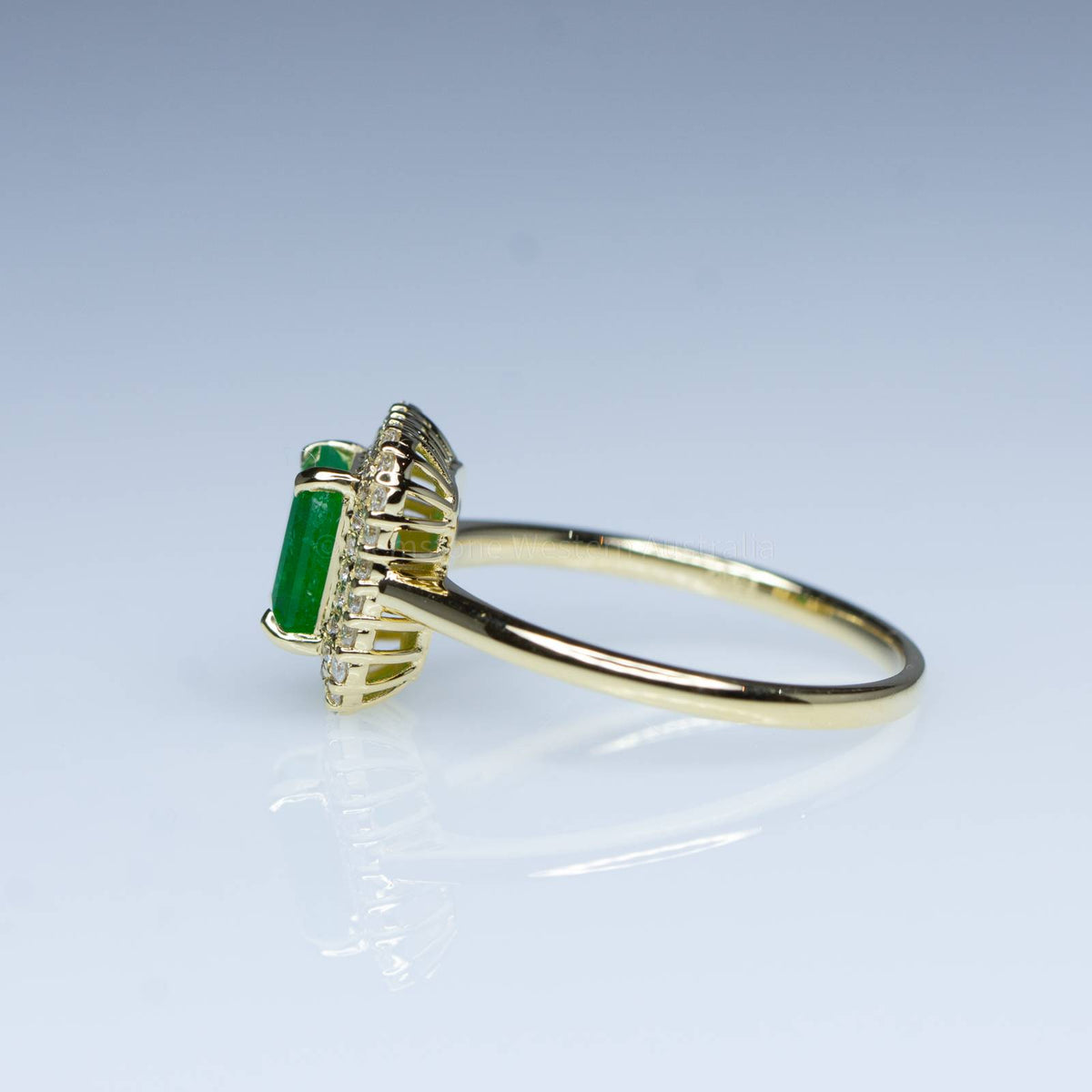 1.15ct Colombian Emerald Ring Emerald Cut Halo Ring 18K Gold