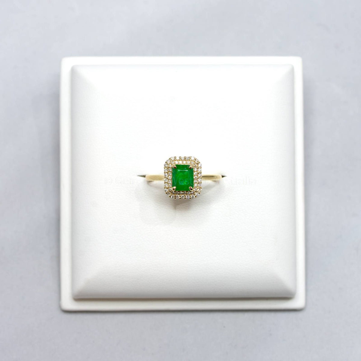 1.15ct Colombian Emerald Ring Emerald Cut Halo Ring 18K Gold