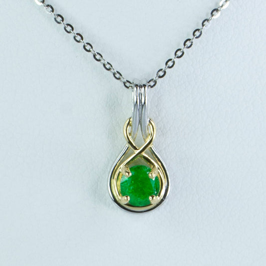 Natural Colombian Emerald Pendant Necklace in 18K Two Tone Gold