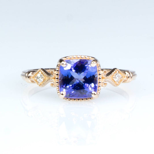 1.57ct Tanzanite and Diamond Ring in 14K Rose Gold