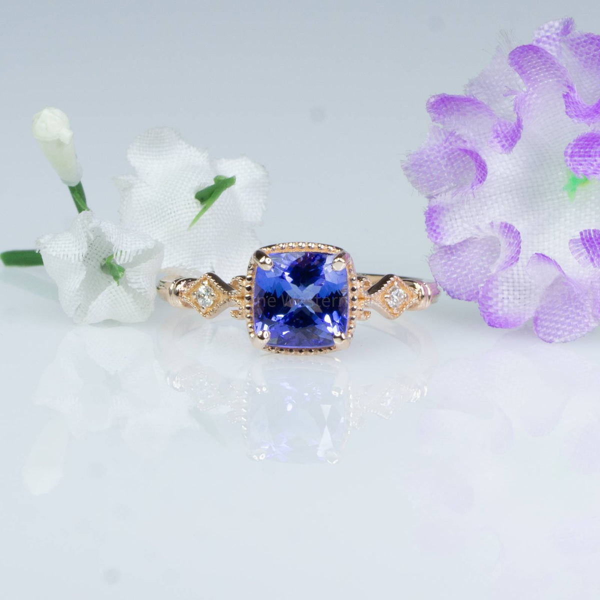 1.57ct Tanzanite and Diamond Ring in 14K Rose Gold