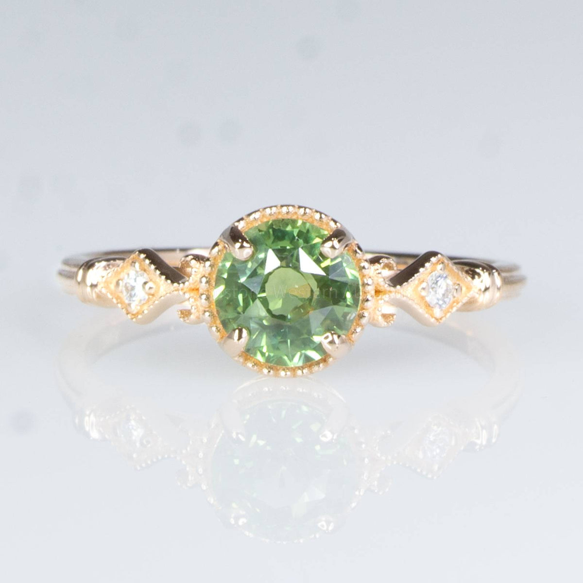 1 Carat Green Sapphire Ring Green Sapphire Diamond Ring