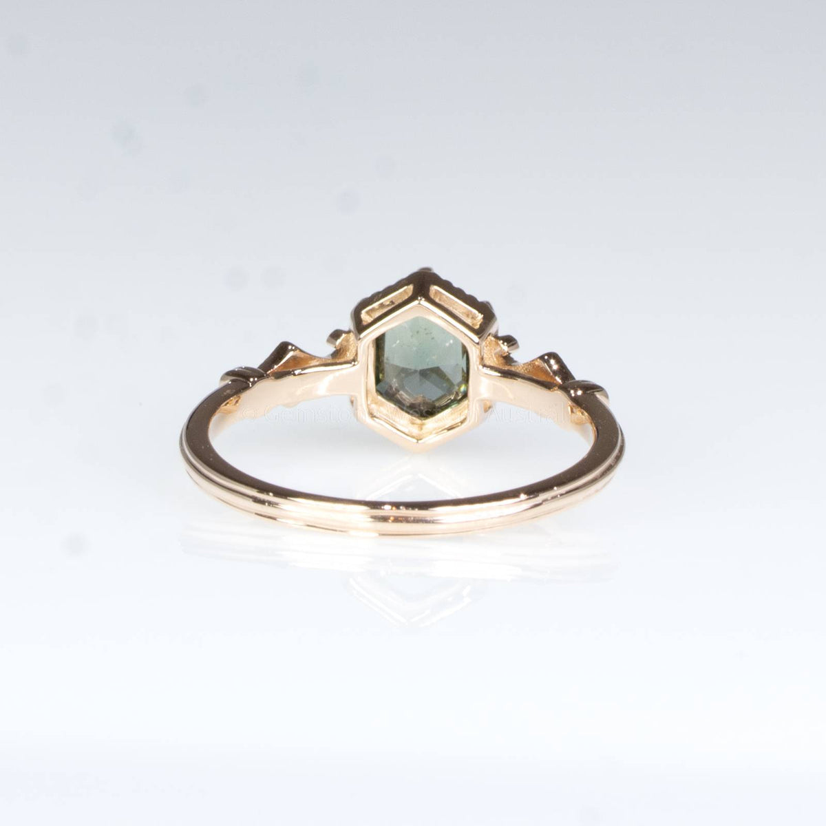 Hexagon Teal Sapphire and Diamonds Ring