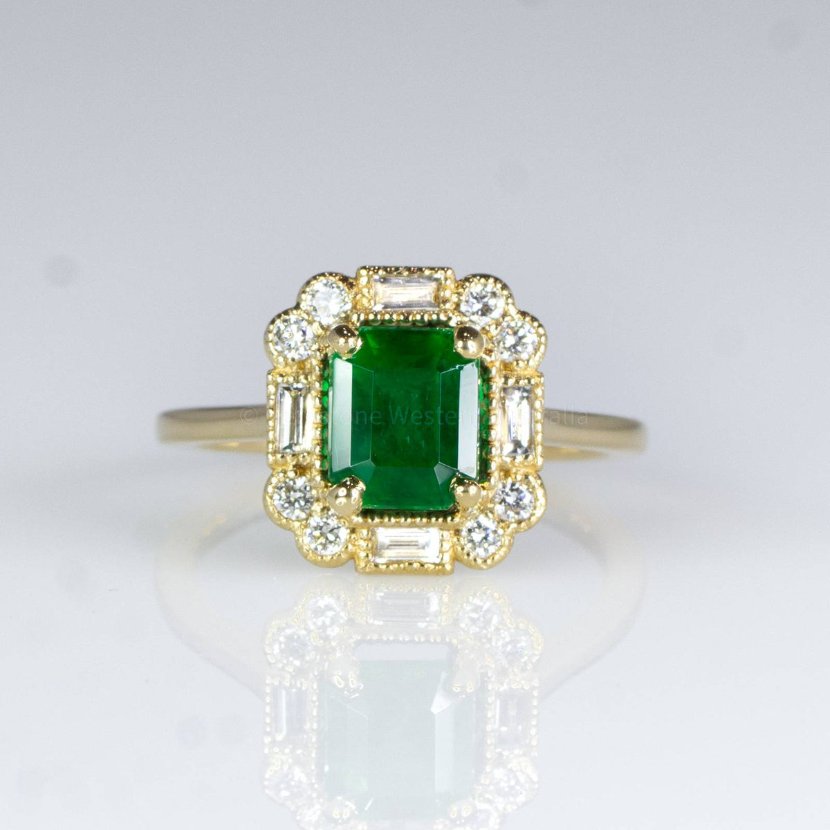 Art Deco Style Colombian Emerald Ring Emerald and Diamond Dress / Statement Ring