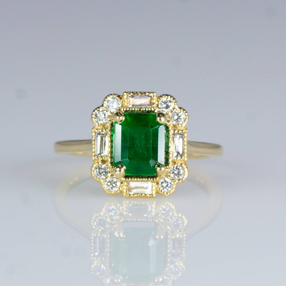 Art Deco Style Colombian Emerald Ring Emerald and Diamond Dress / Statement Ring