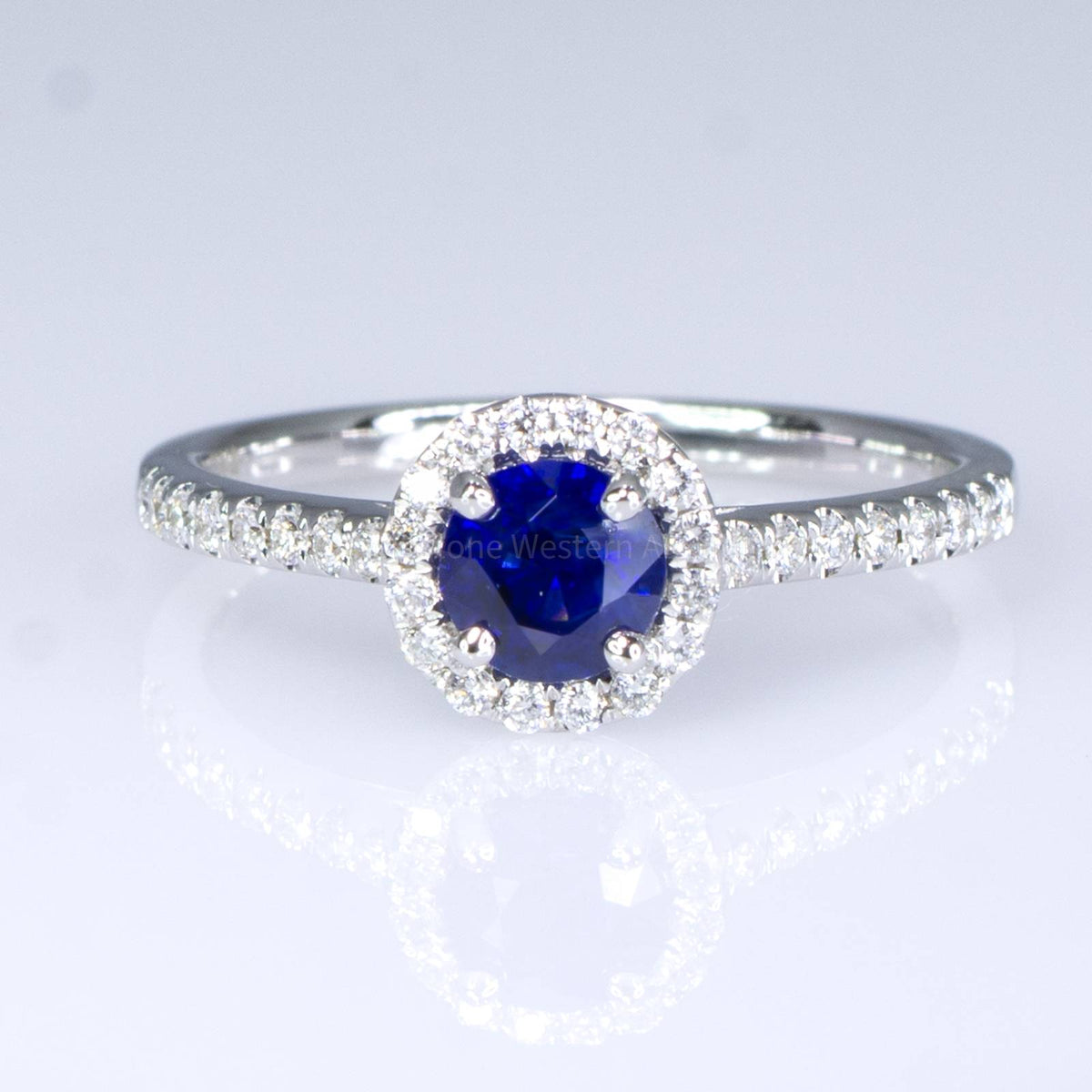 Natural Blue Sapphire Ring Sapphire Diamond Halo Ring 18K Gold