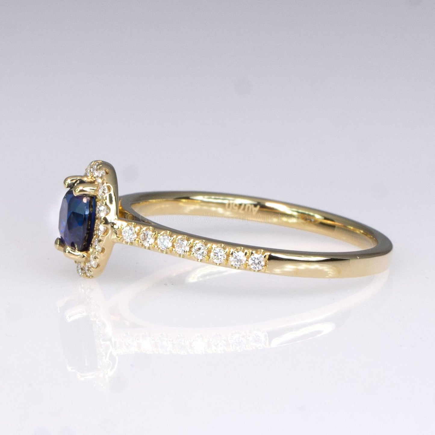 Natural Unheated Blue Sapphire Ring Sapphire Diamond Halo Ring in 18K Yellow Gold