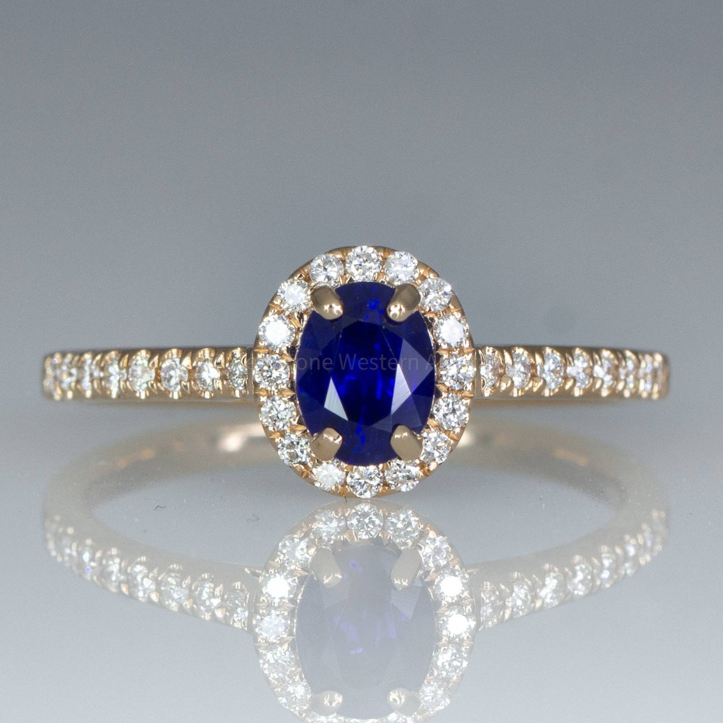 Natural Unheated Blue Sapphire Ring Sapphire Diamond Halo Ring in 18K Rose Gold