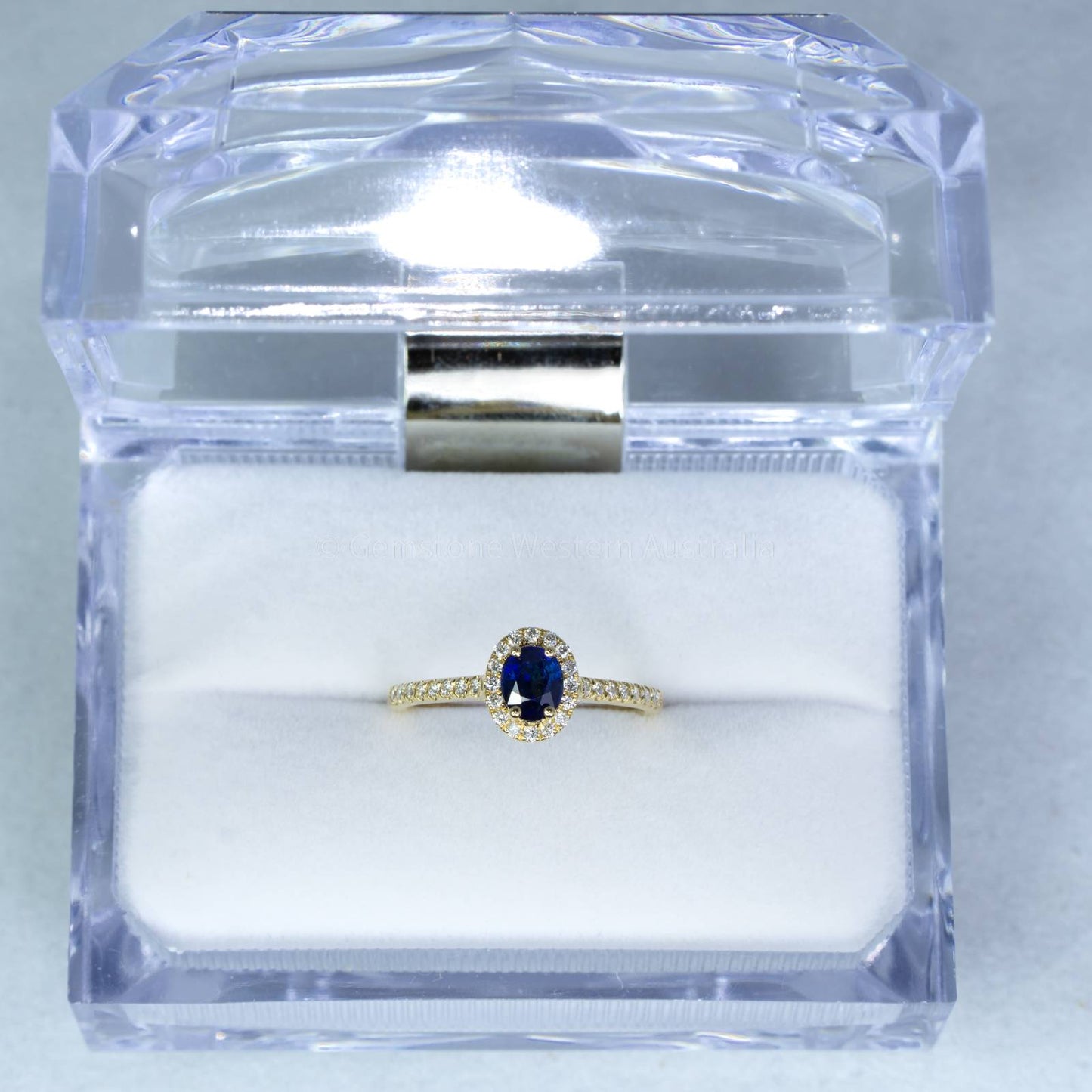 Natural Unheated Blue Sapphire Ring Sapphire Diamond Halo Ring in 18K Yellow Gold