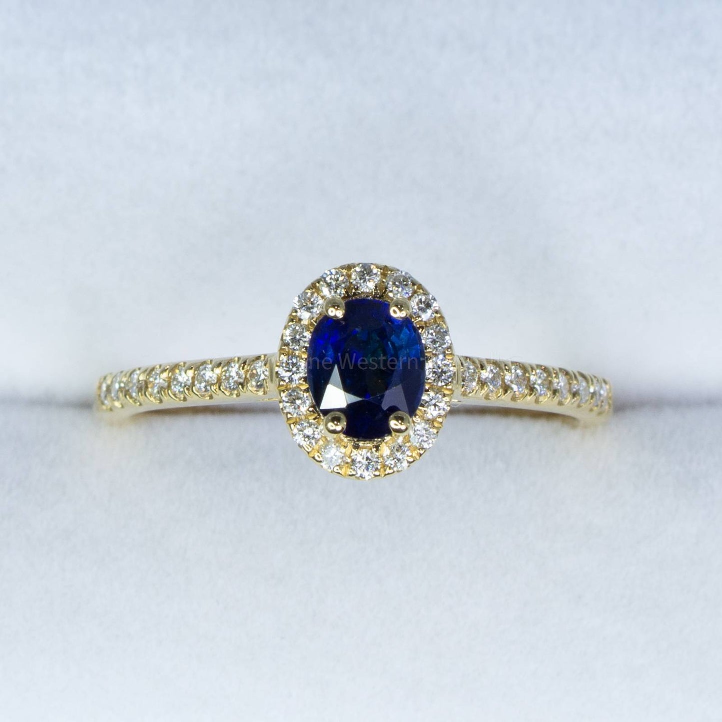 Natural Unheated Blue Sapphire Ring Sapphire Diamond Halo Ring in 18K Yellow Gold
