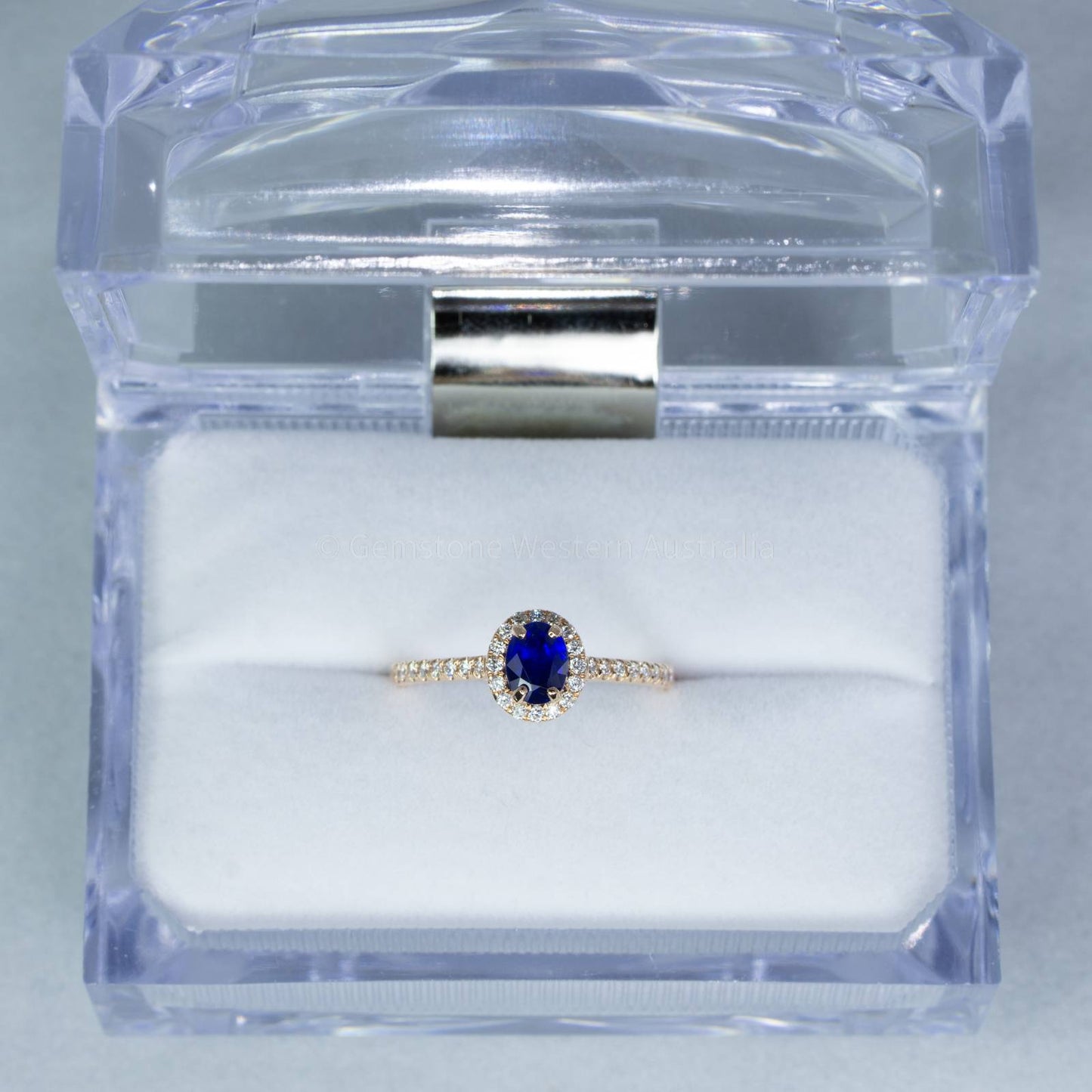 Natural Unheated Blue Sapphire Ring Sapphire Diamond Halo Ring in 18K Rose Gold