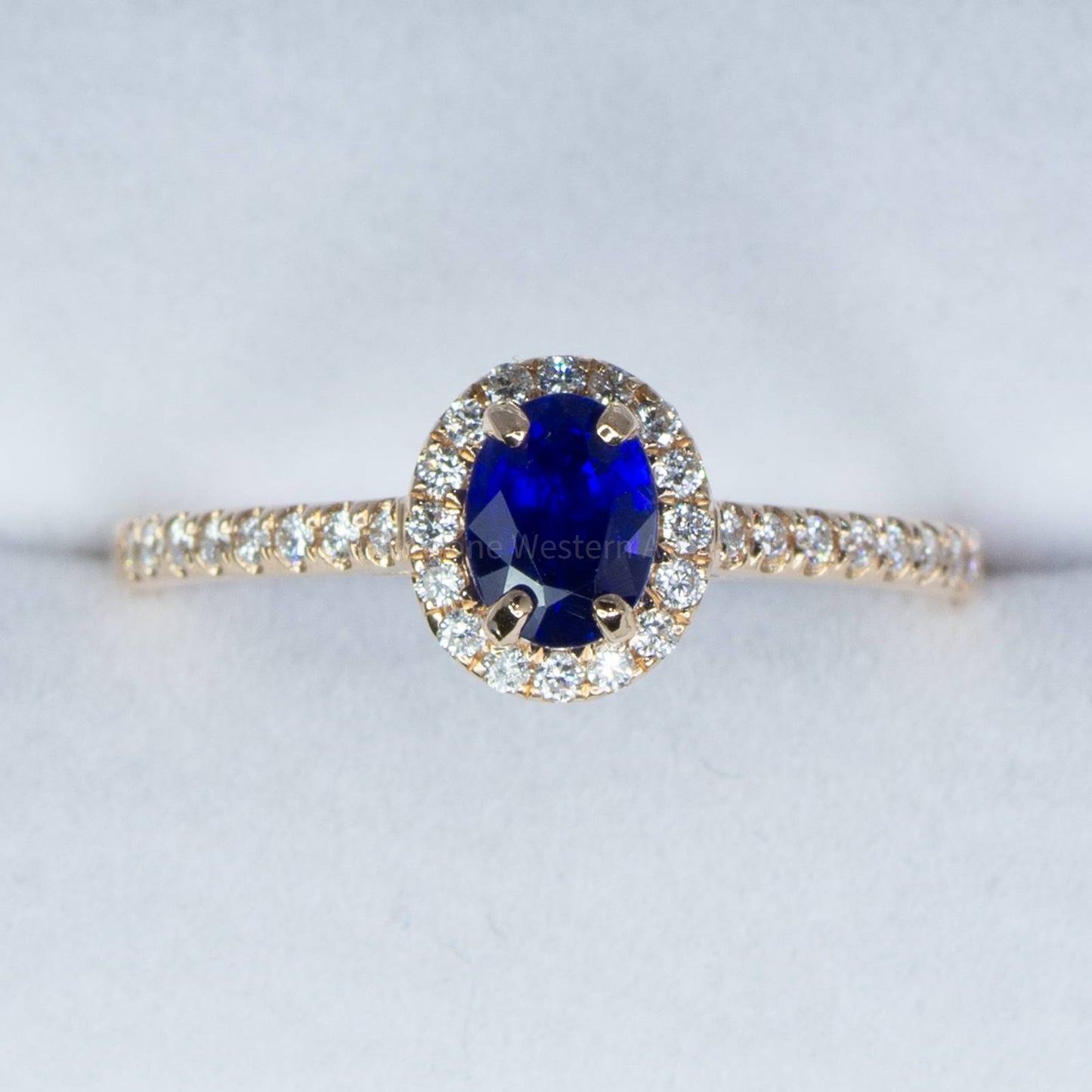 Natural Unheated Blue Sapphire Ring Sapphire Diamond Halo Ring in 18K Rose Gold