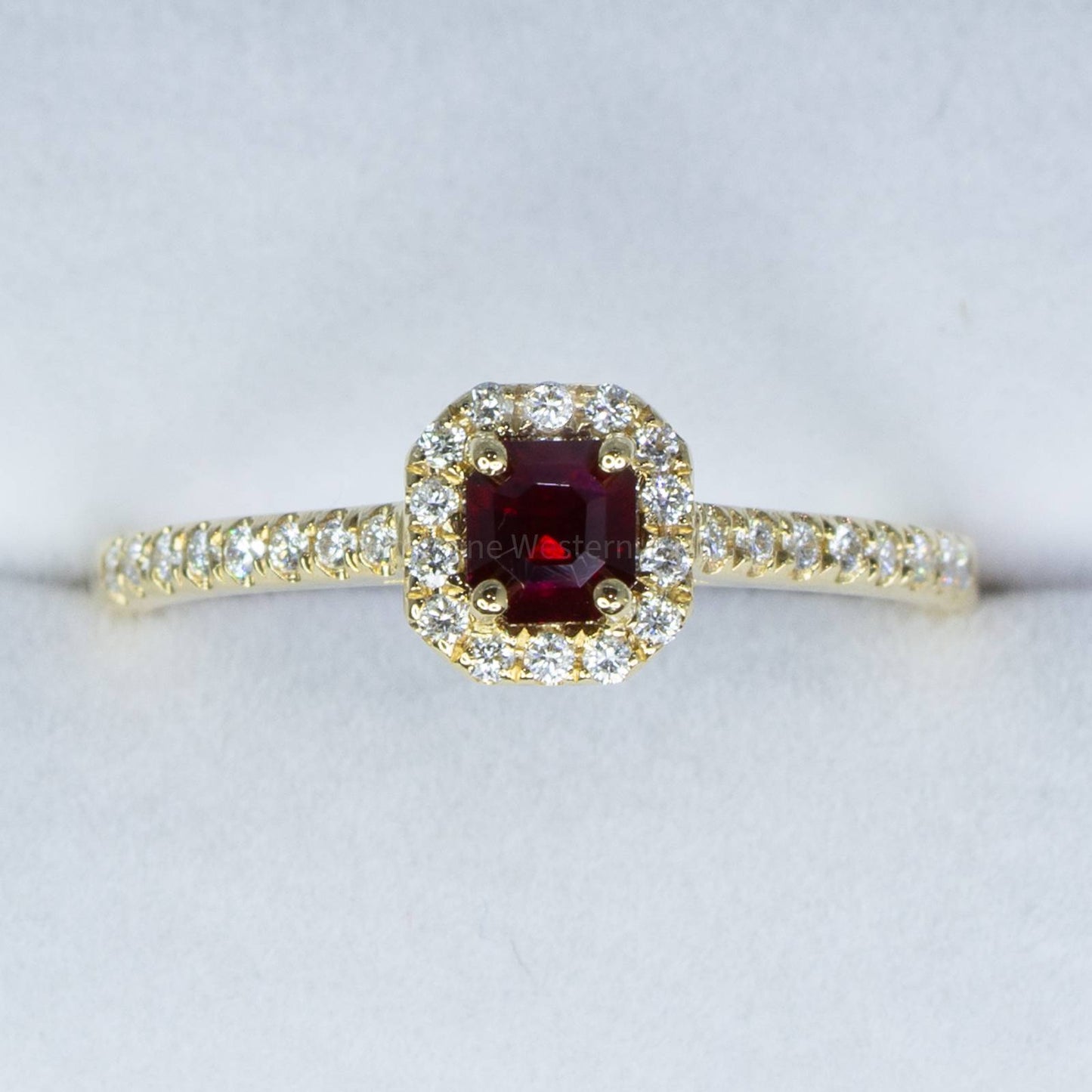 Natural Ruby Diamond Ring Ruby Halo Engagement Ring 18K Gold
