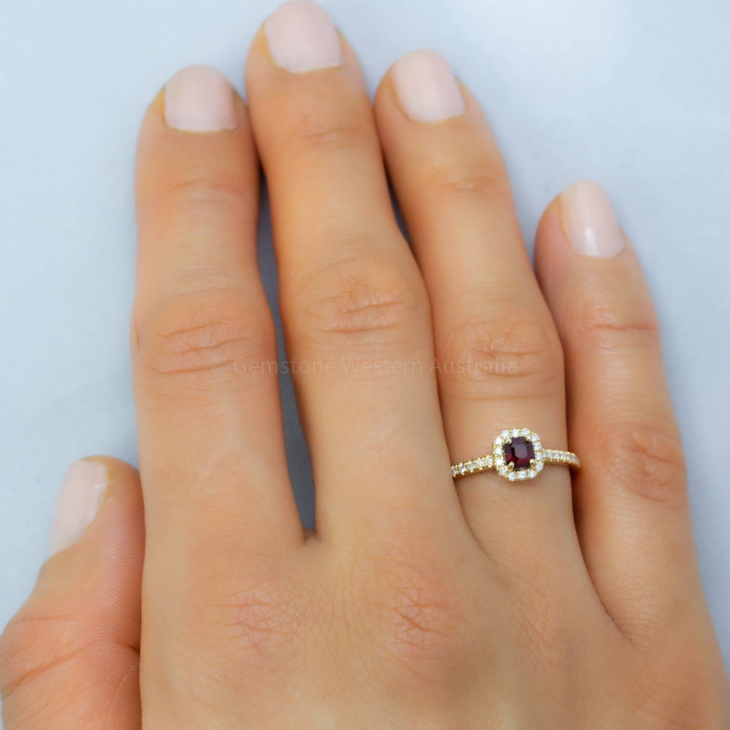 Natural Ruby Diamond Ring Ruby Halo Engagement Ring 18K Gold