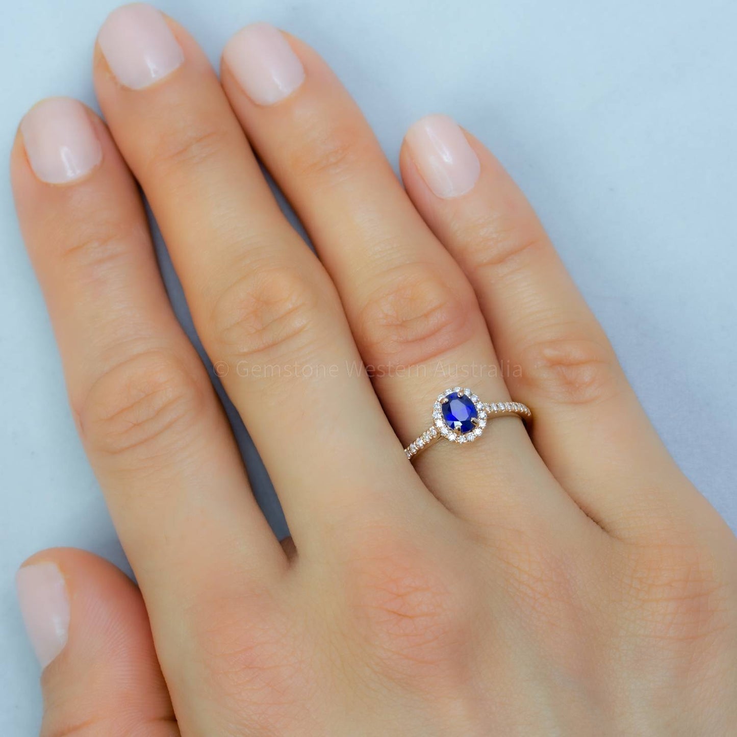 Natural Unheated Blue Sapphire Ring Sapphire Diamond Halo Ring in 18K Rose Gold