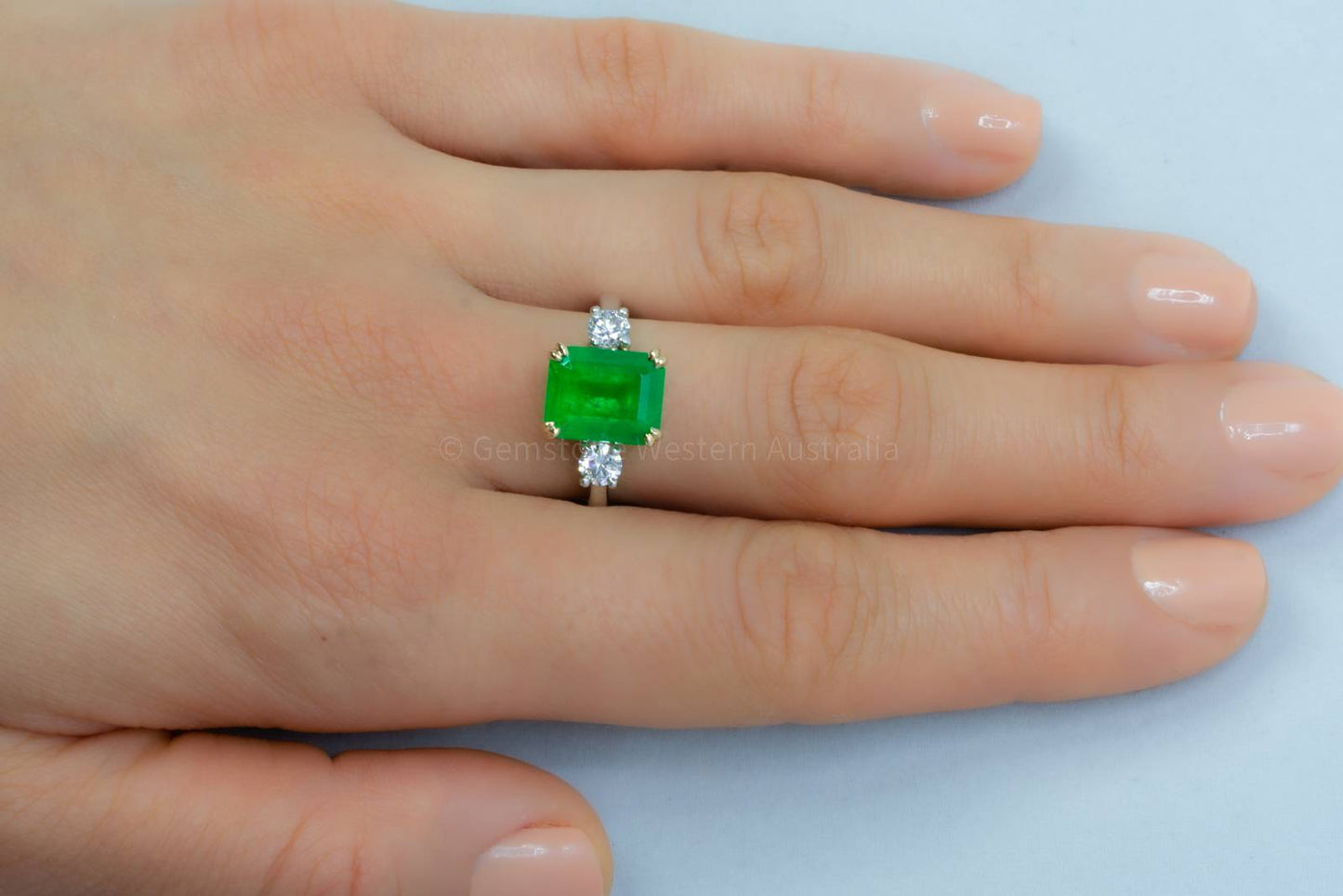 Colombian Emerald and Diamond Three Stone Ring GIA Certified