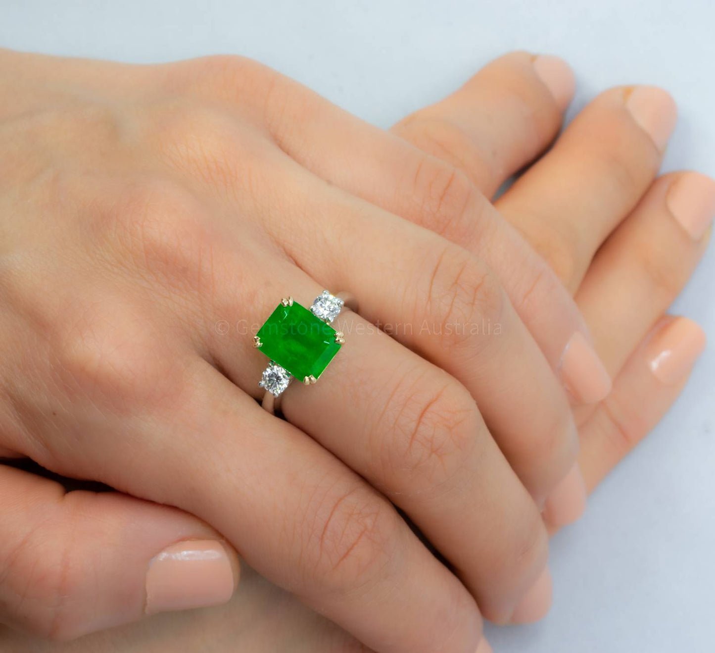 Colombian Emerald and Diamond Three Stone Ring GIA Certified