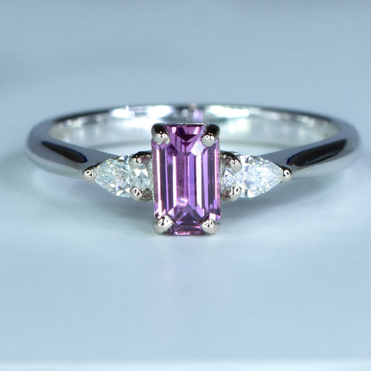 Unheated Pink Sapphire and Diamond Ring in White Gold
