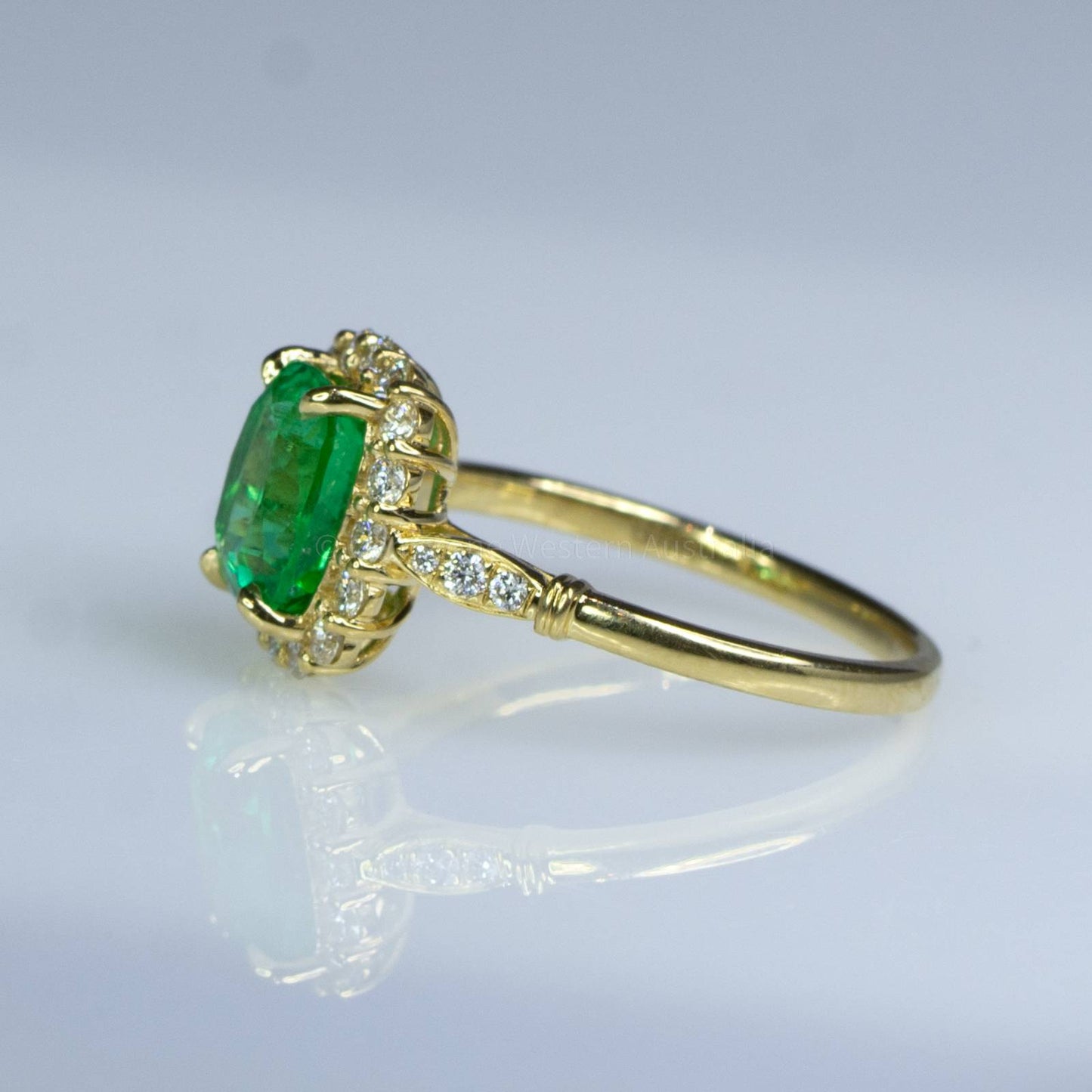 1.9ct Colombian Emerald Statement Ring Emerald Halo Ring in 18K Yellow Gold
