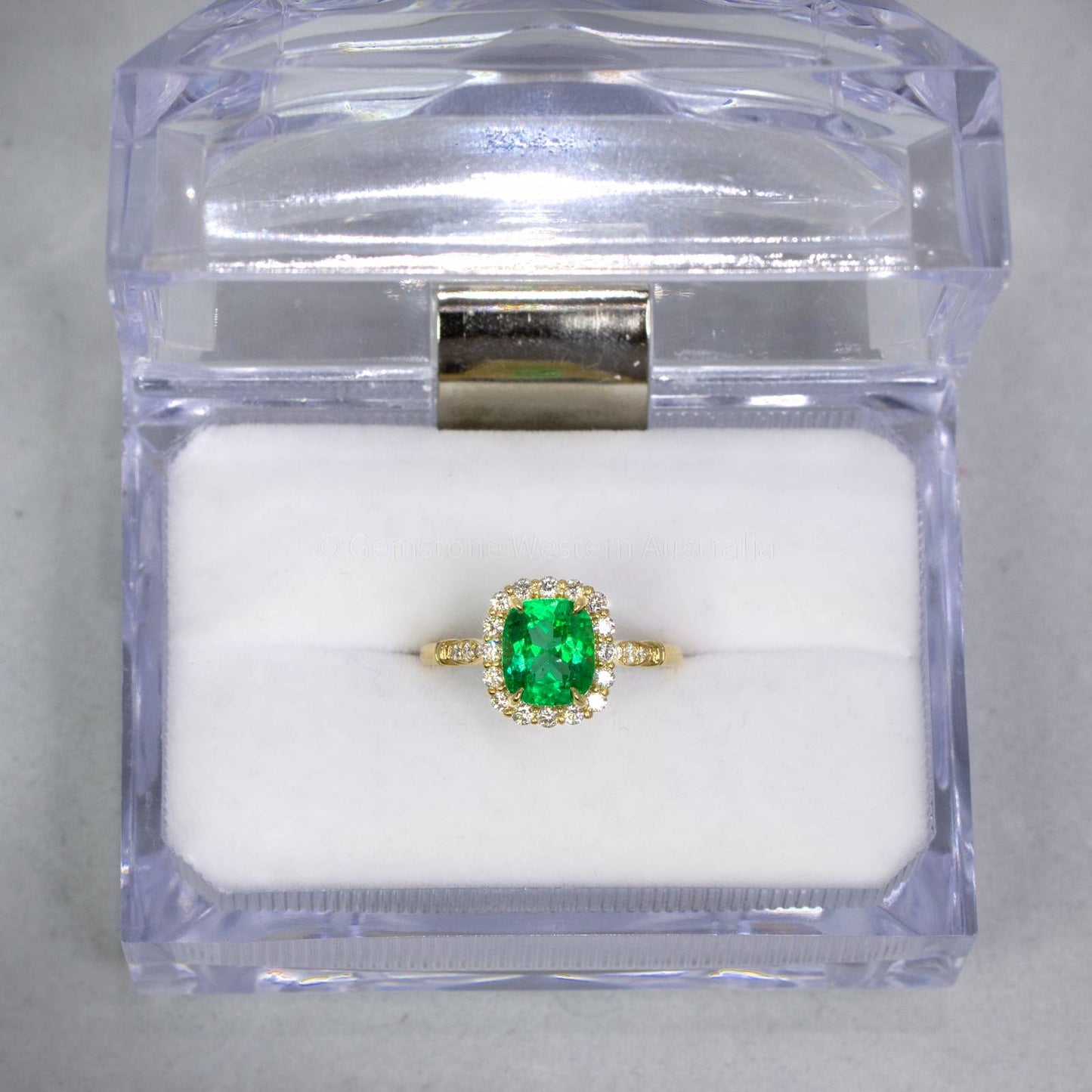 1.9ct Colombian Emerald Statement Ring Emerald Halo Ring in 18K Yellow Gold