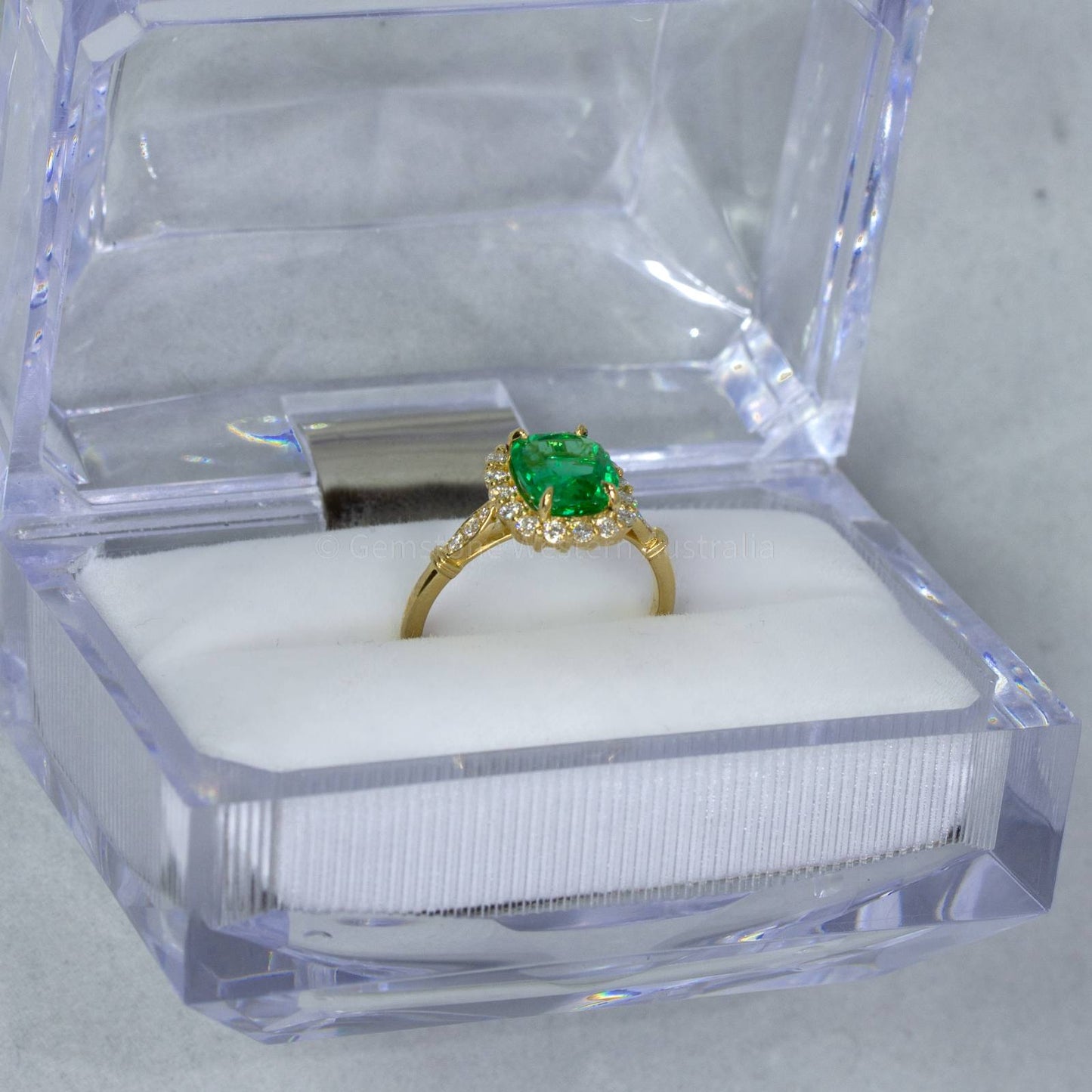 1.9ct Colombian Emerald Statement Ring Emerald Halo Ring in 18K Yellow Gold