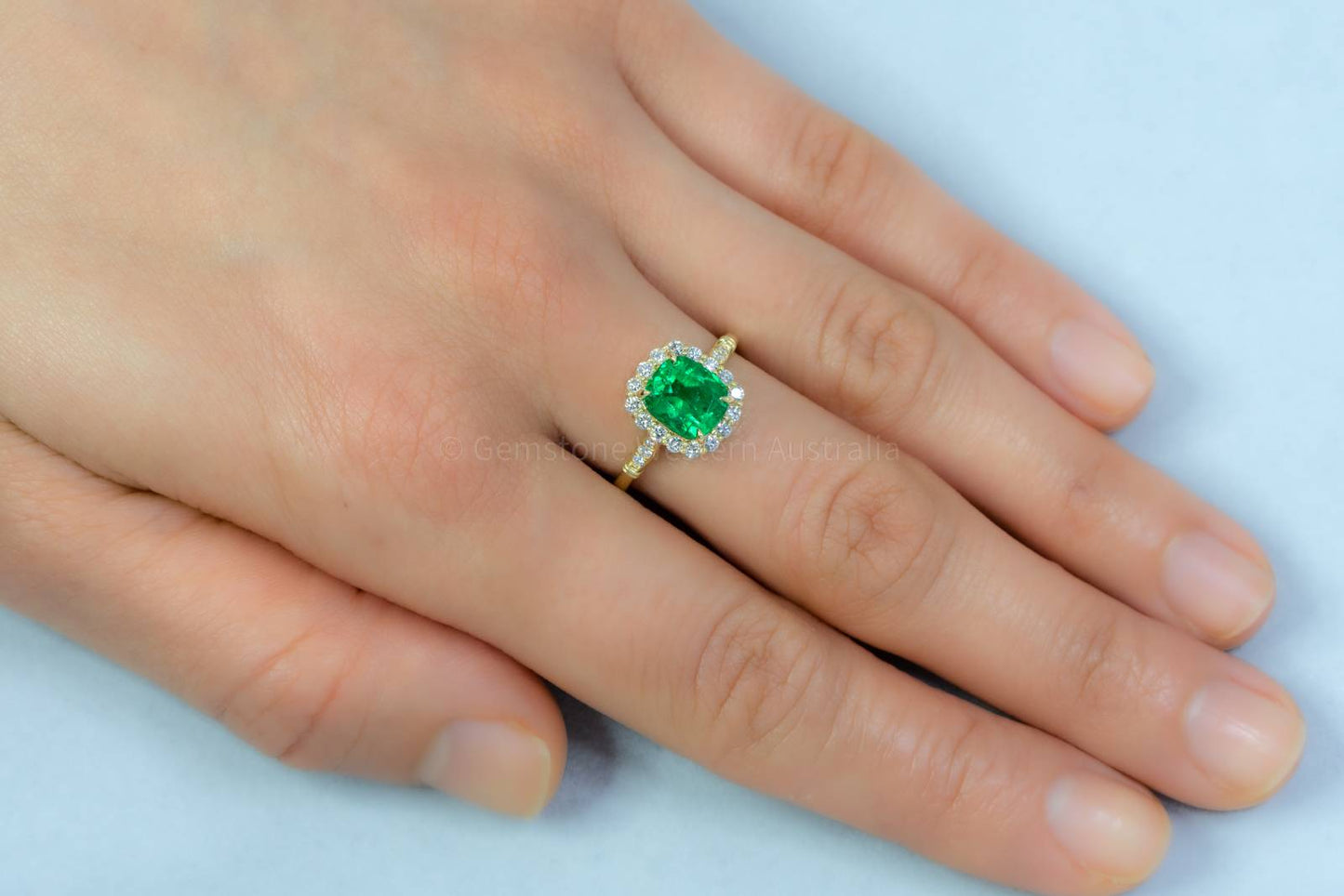 1.9ct Colombian Emerald Statement Ring Emerald Halo Ring in 18K Yellow Gold