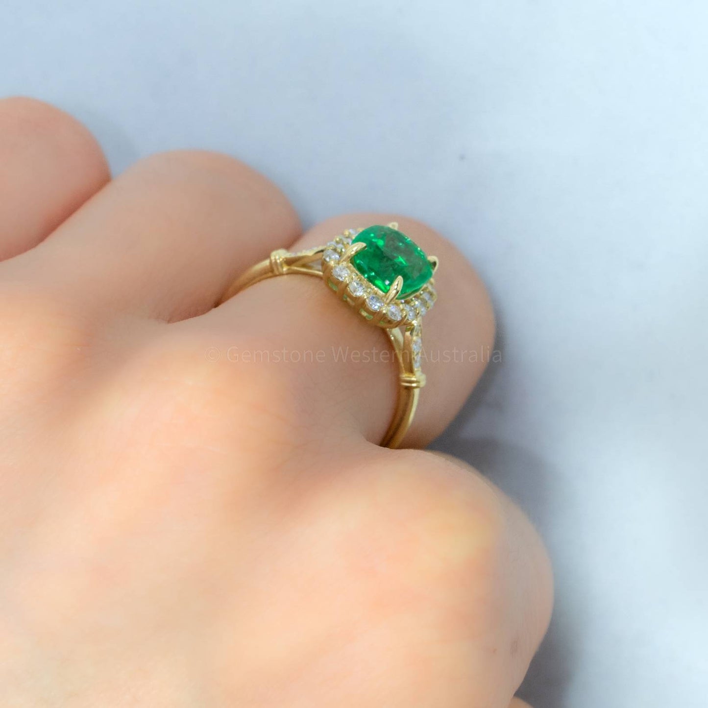 1.9ct Colombian Emerald Statement Ring Emerald Halo Ring in 18K Yellow Gold