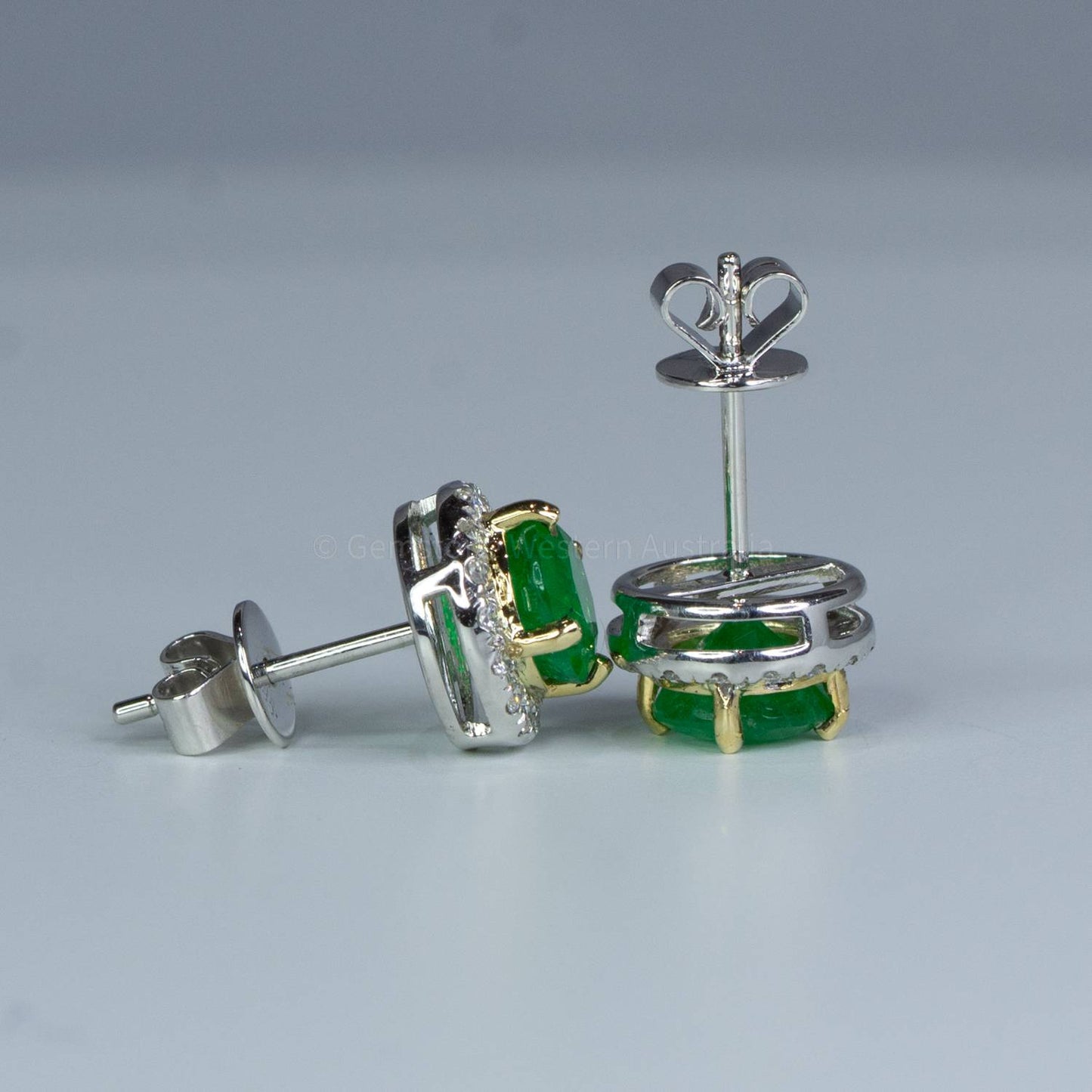 Round Colombian Emerald and Diamond Stud Earrings