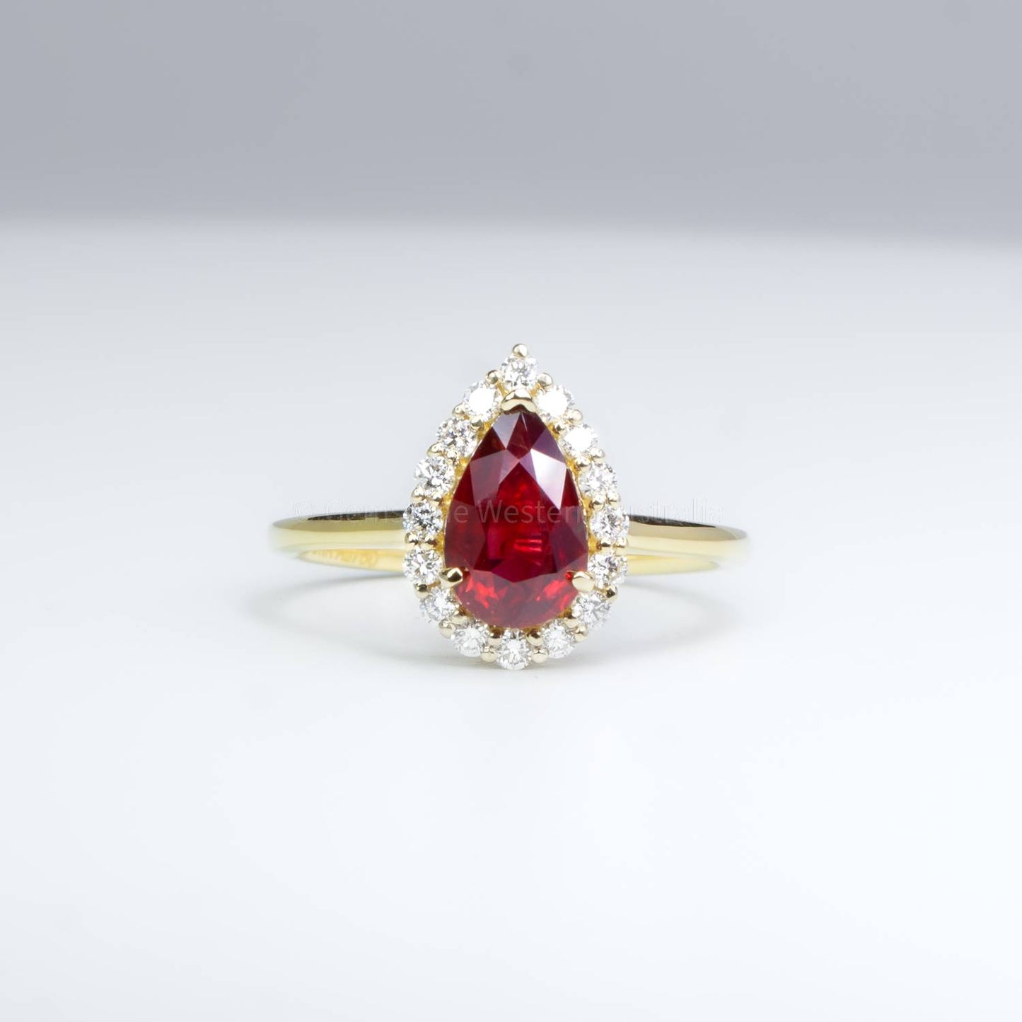 Unheated Natural Ruby 1.61ct Pear Ruby Halo Ring