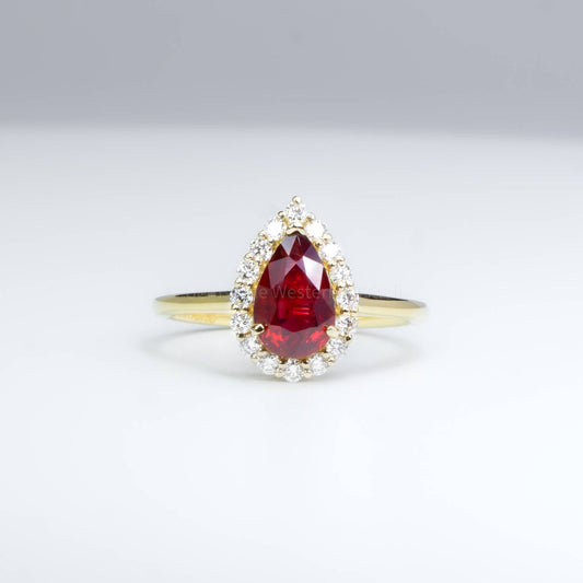 Unheated Natural Ruby 1.61ct Pear Ruby Halo Ring