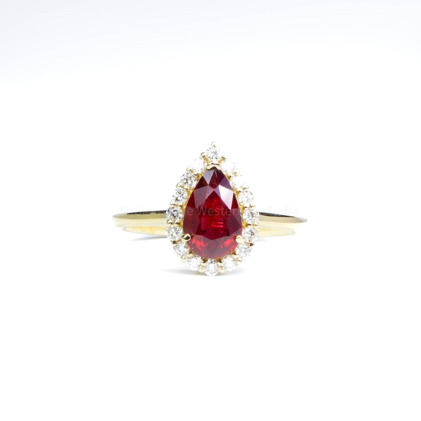 Unheated Natural Ruby 1.61ct Pear Ruby Halo Ring