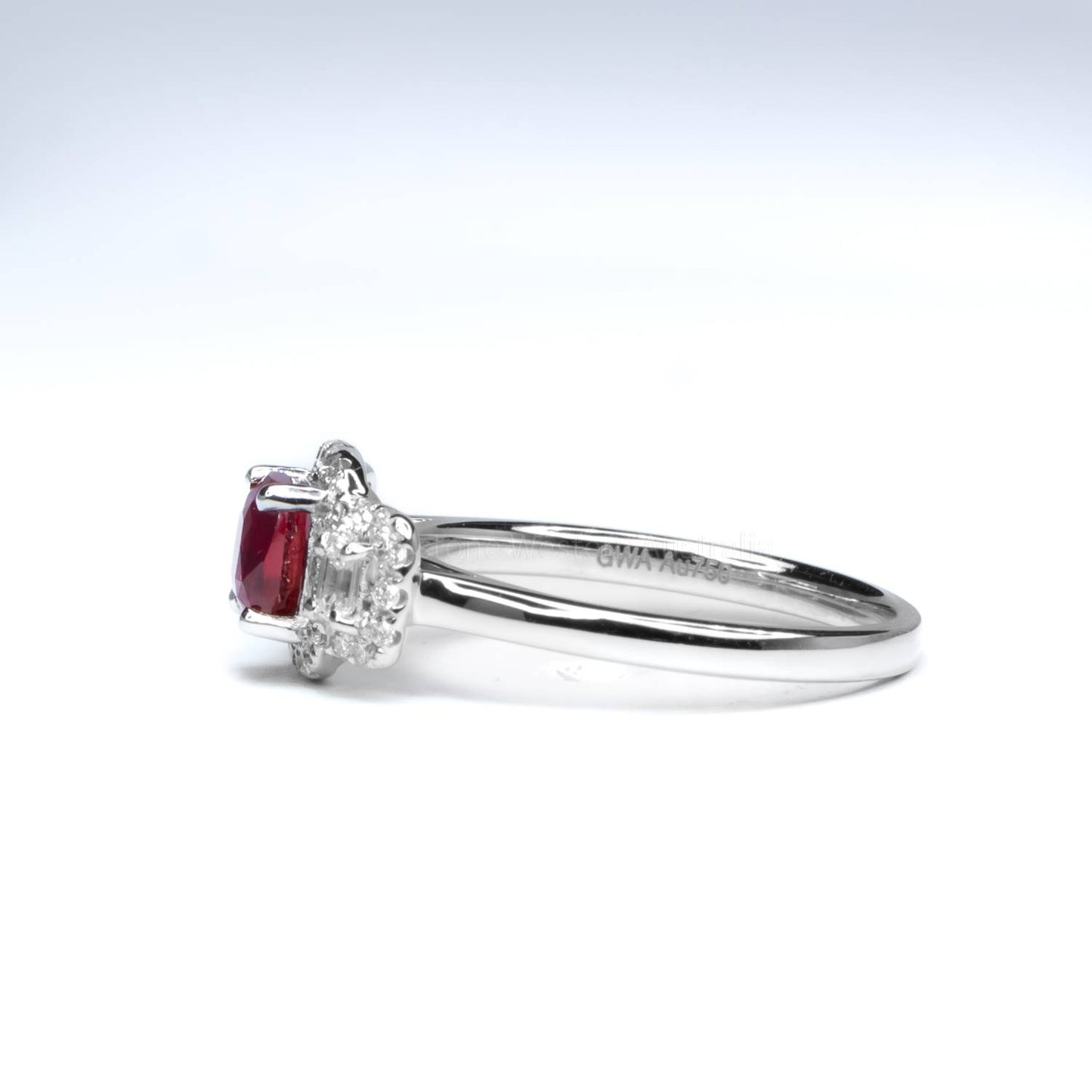 Natural Unheated Ruby Three Stone Halo Ring Ruby and Diamond Three Stone Ring