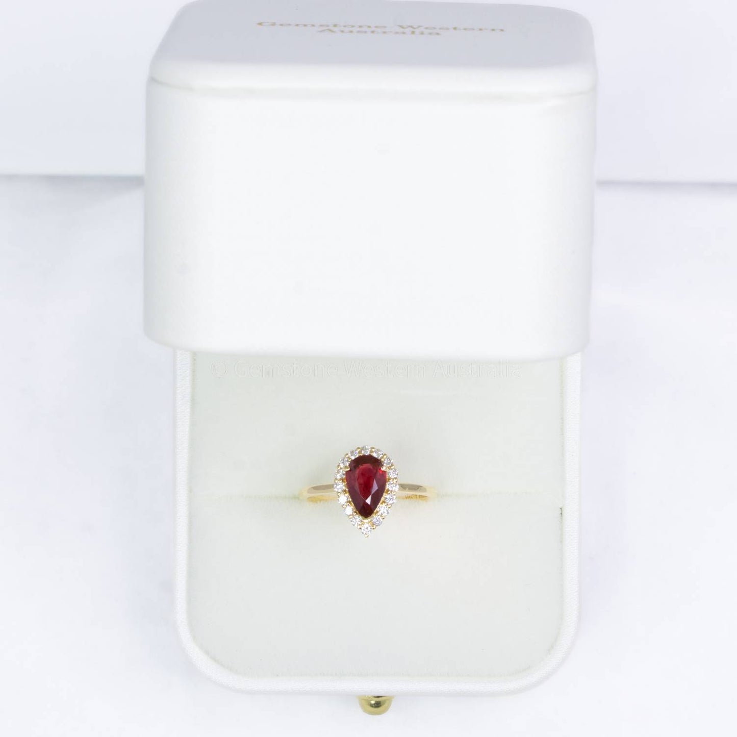 Unheated Natural Ruby 1.61ct Pear Ruby Halo Ring
