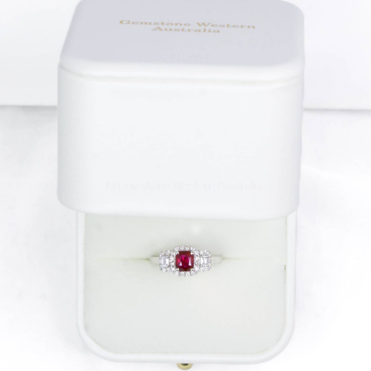 Natural Unheated Ruby Three Stone Halo Ring Ruby and Diamond Three Stone Ring