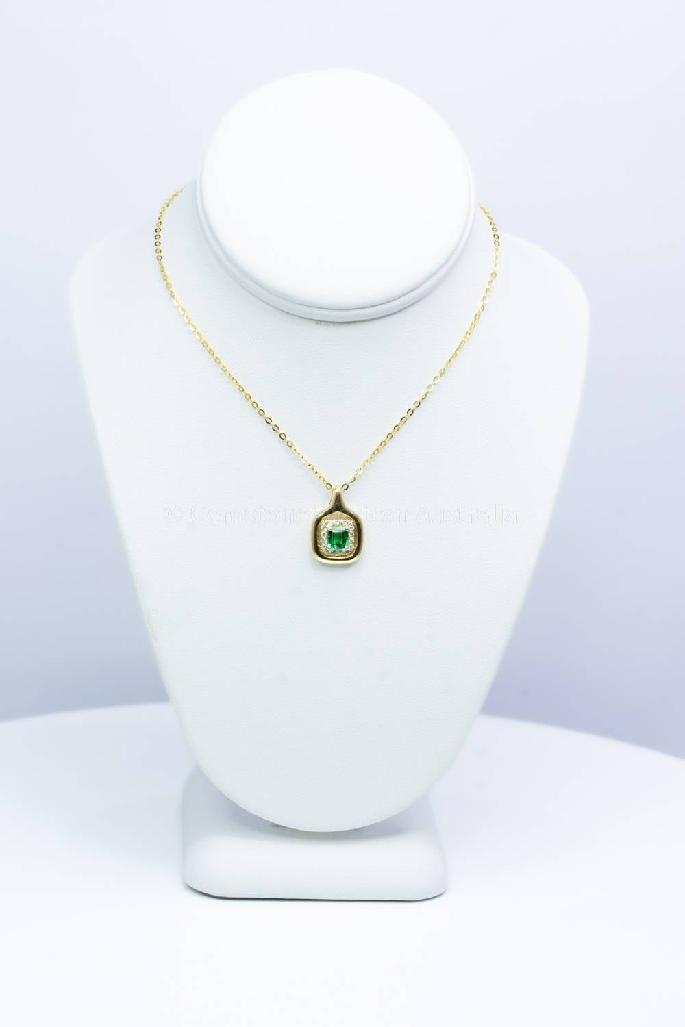 Emerald Cut Colombian Emerald and Diamonds Halo Pendant in 18K Yellow Gold