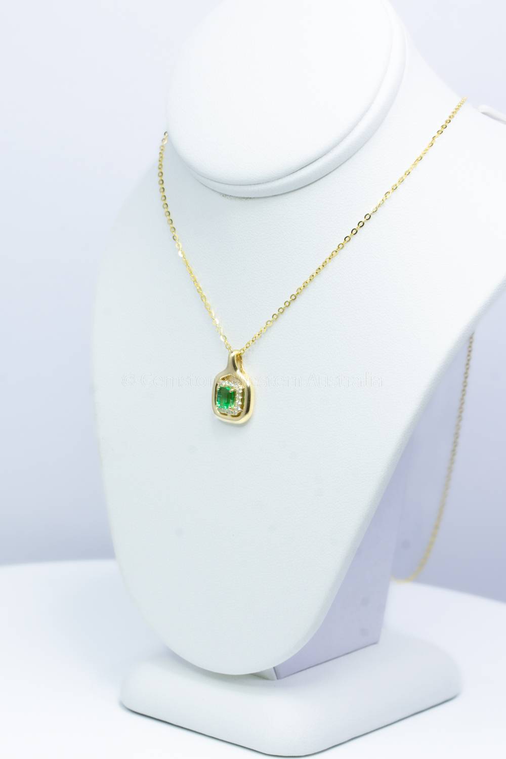 Emerald Cut Colombian Emerald and Diamonds Halo Pendant in 18K Yellow Gold