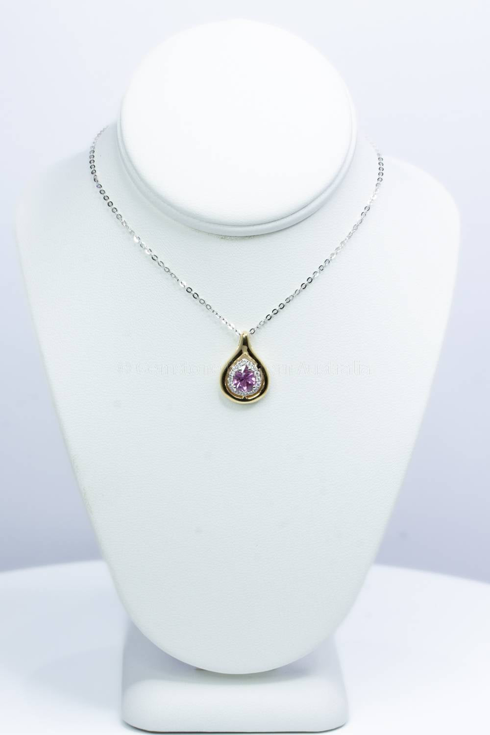 Natural Pink Sapphire and Diamonds Halo Pendant in 18K Yellow and White Gold