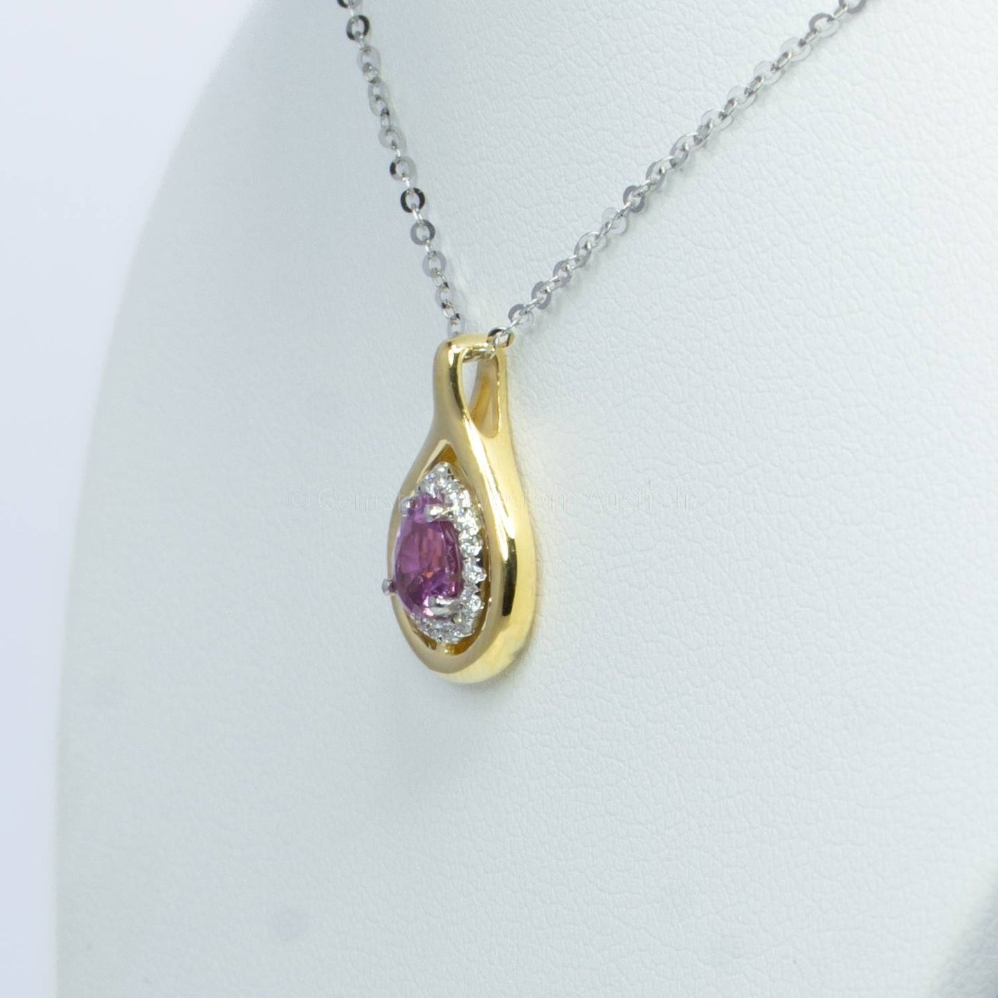 Natural Pink Sapphire and Diamonds Halo Pendant in 18K Yellow and White Gold