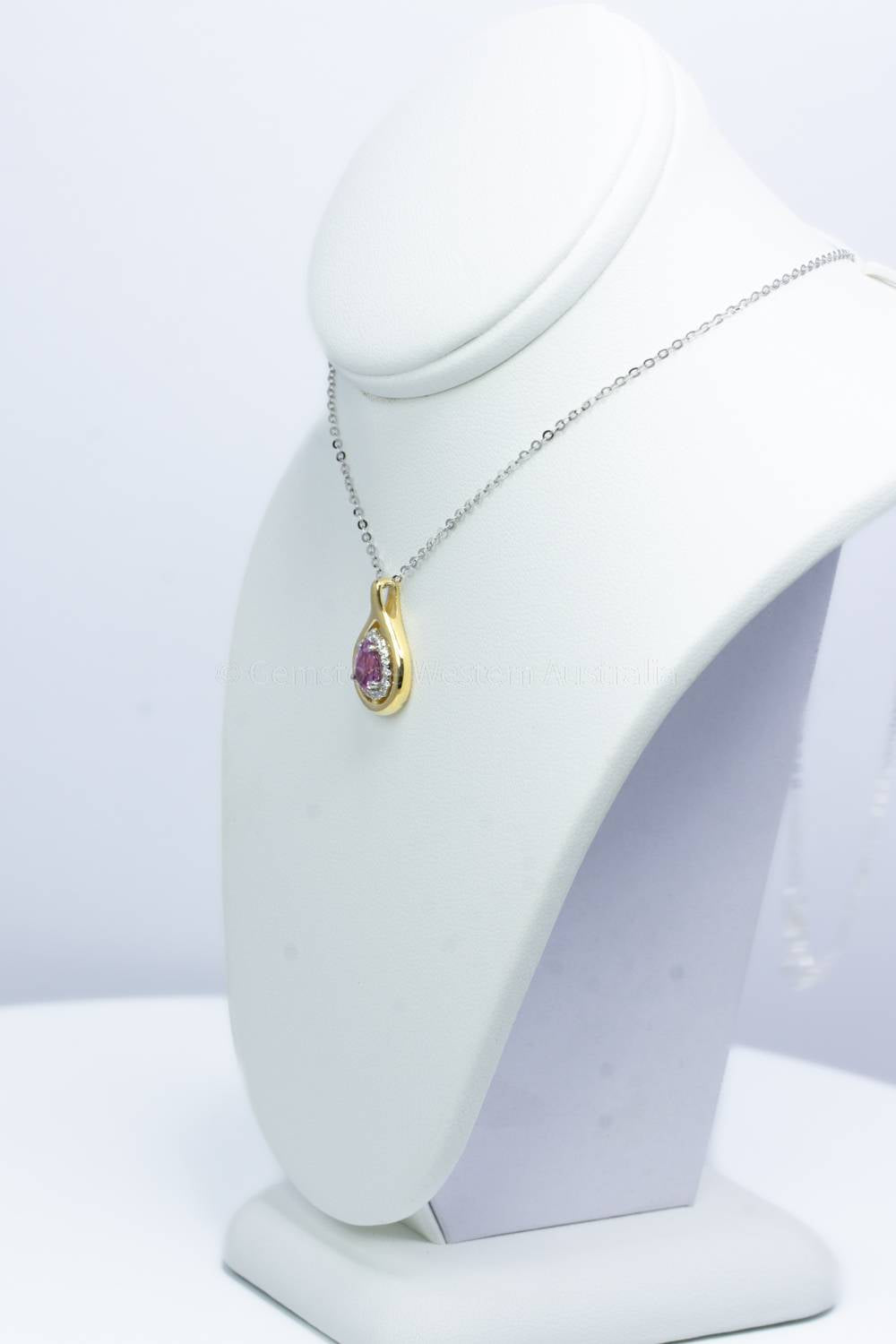 Natural Pink Sapphire and Diamonds Halo Pendant in 18K Yellow and White Gold