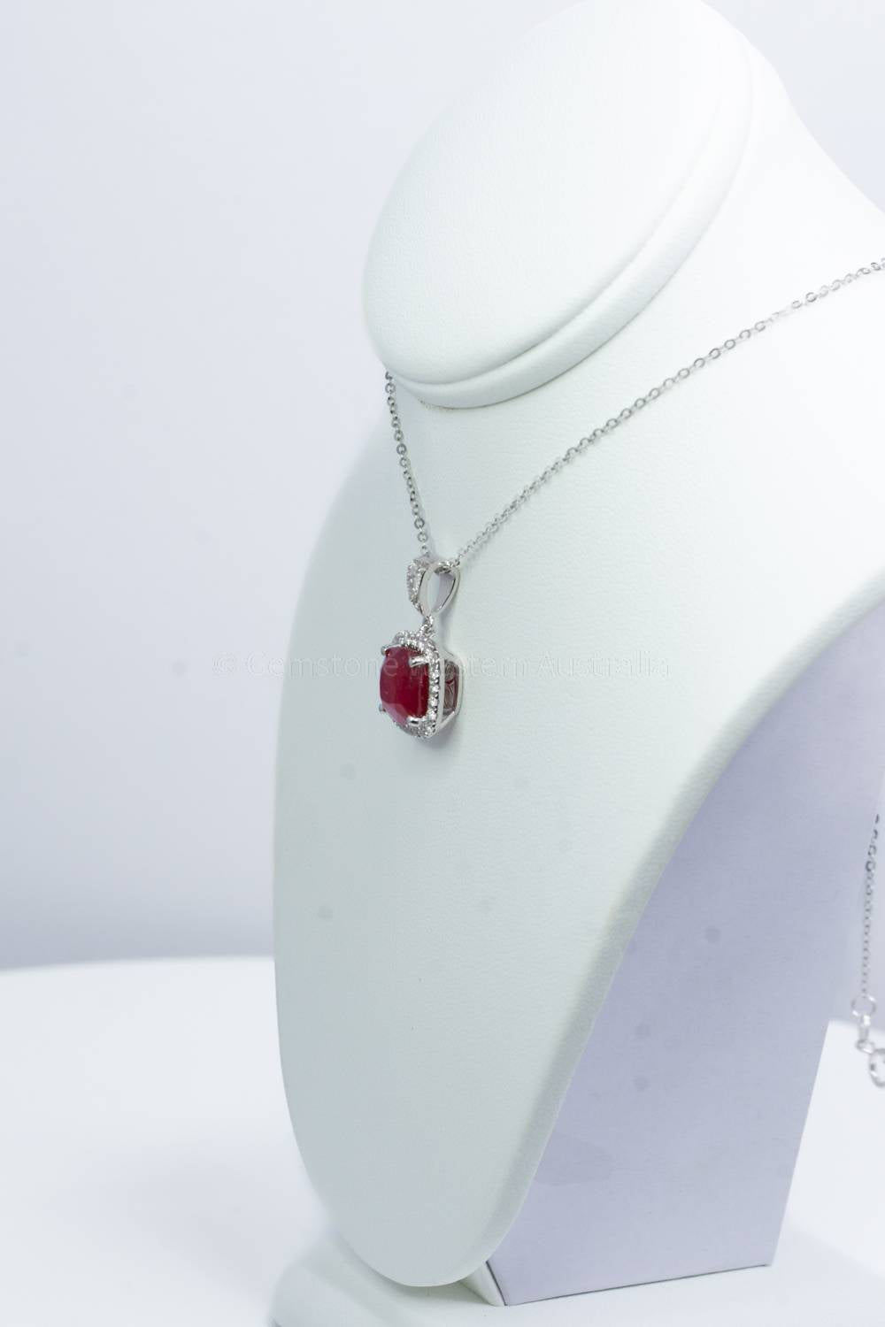 Unheated Ruby and Diamond Halo Pendant in 18k White Gold - 4.1ct Ruby
