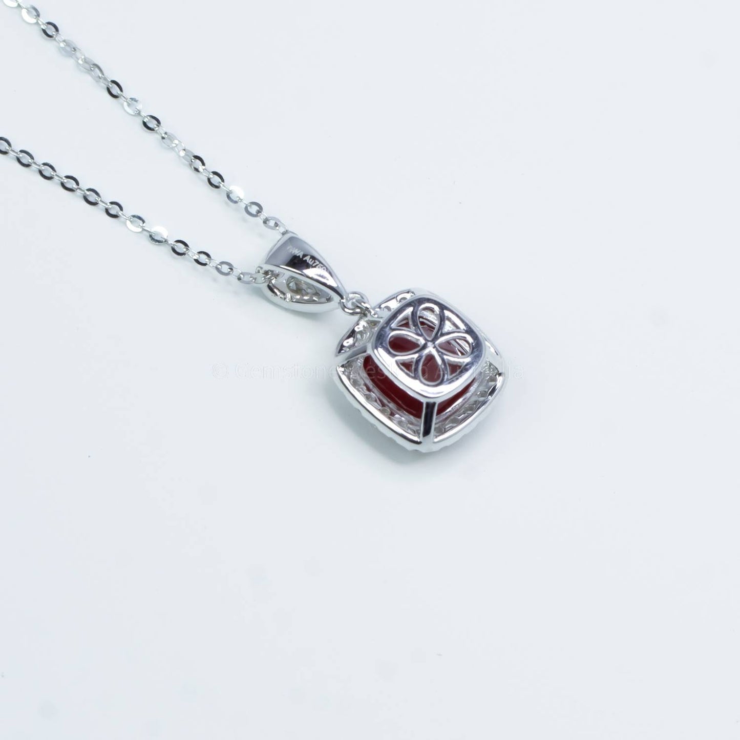 Unheated Ruby and Diamond Halo Pendant in 18k White Gold - 4.1ct Ruby