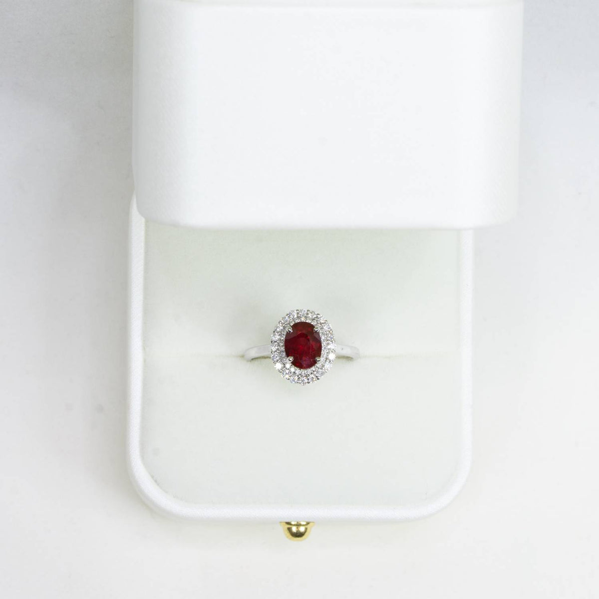 Natural Unheated Ruby and Diamond Halo Ring 18K Gold