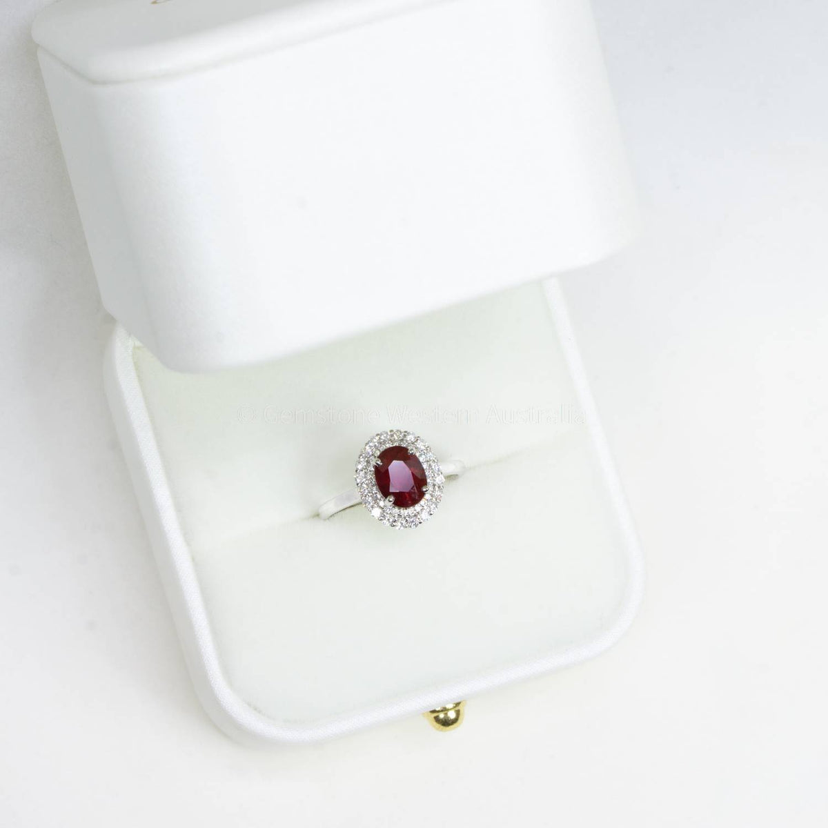 Natural Unheated Ruby and Diamond Halo Ring 18K Gold