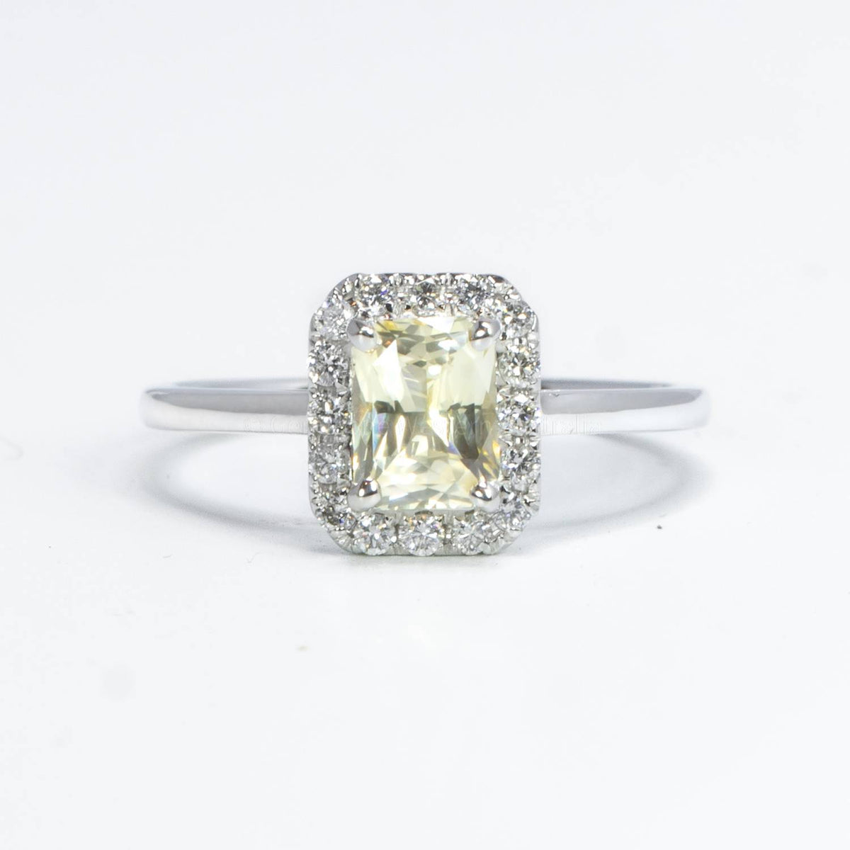 Yellow Sapphire Halo Engagement Ring 18K White Gold