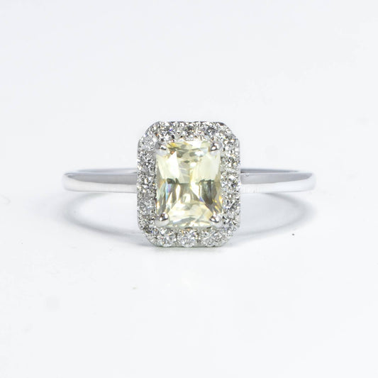 Yellow Sapphire Halo Engagement Ring 18K White Gold
