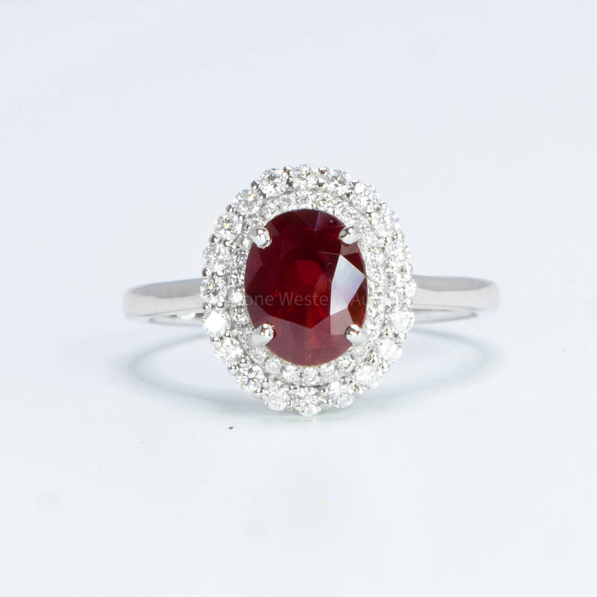 Natural Unheated Ruby and Diamond Halo Ring 18K Gold