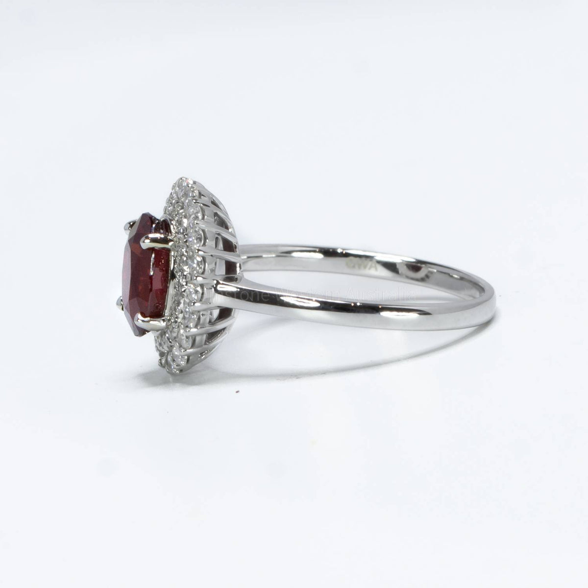 Natural Unheated Ruby and Diamond Halo Ring 18K Gold