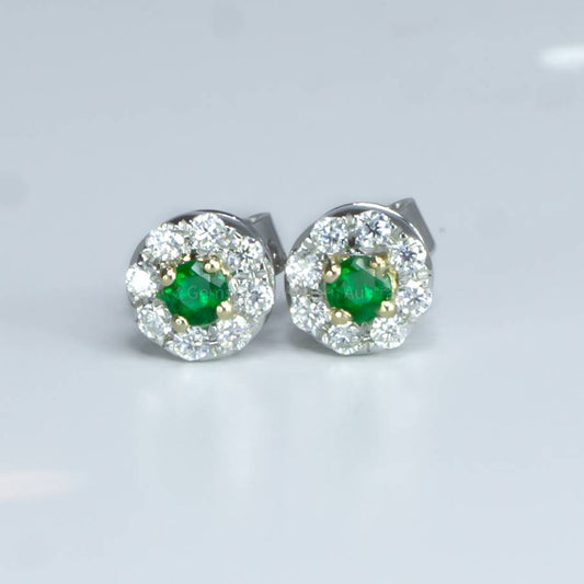 Natural Colombian Emerald Stud Earrings in 9K Gold